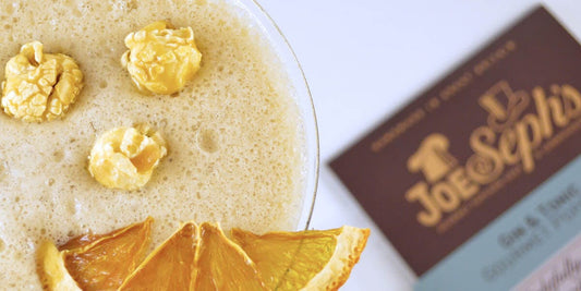 This popcorn garnished, orange and caramel infused G&T Martini recipe has us hooked!